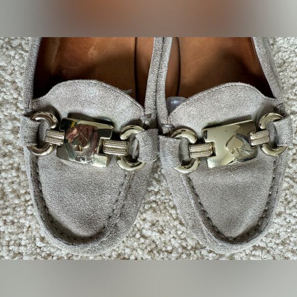 Kate Spade Carson Dark Beige/Gray Suede Loafers Gold Buckle Size 6 - Picture 11 of 14
